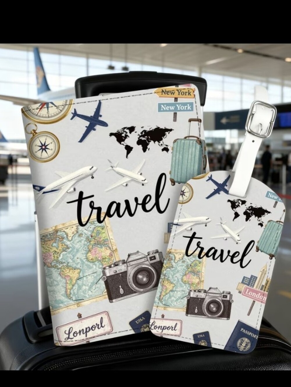 Beautiful Travel Passport & Luggage Tag Set NEW🌟Note Indent In Passport Holder